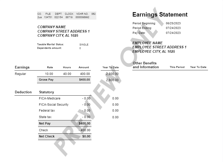 Example of a real pay stub
