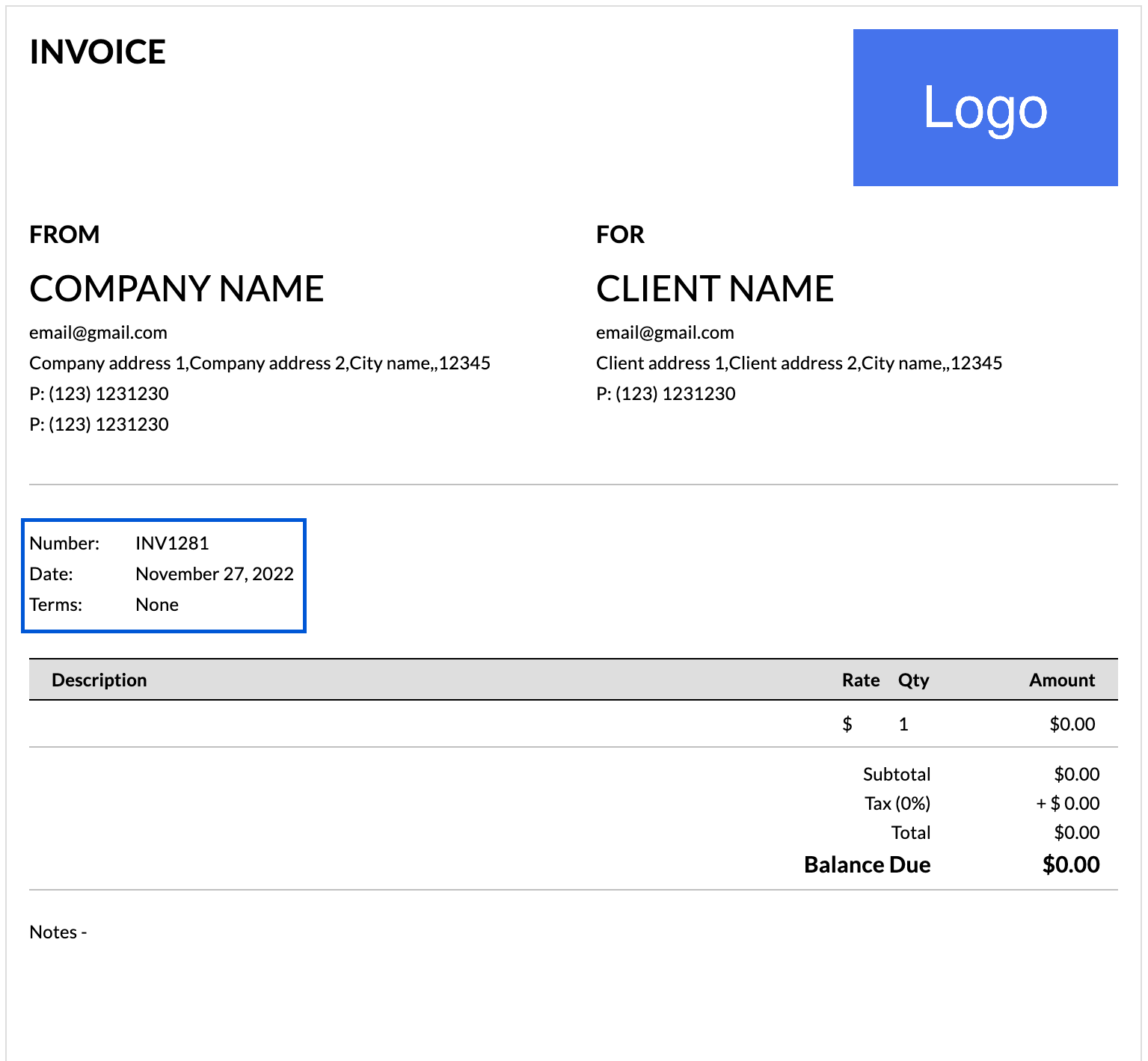 Invoice Number and Dates