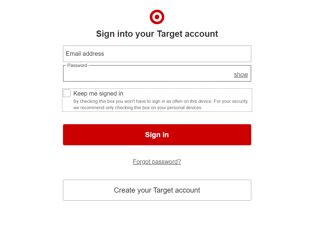 Sign into your Target account