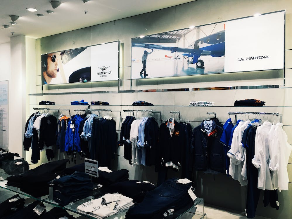 Clothes displayed in clothing store