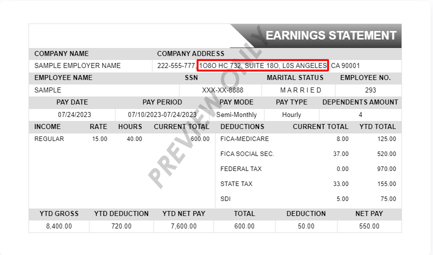 Fake pay stub: Confusing Zeros With the Letter ‘O’